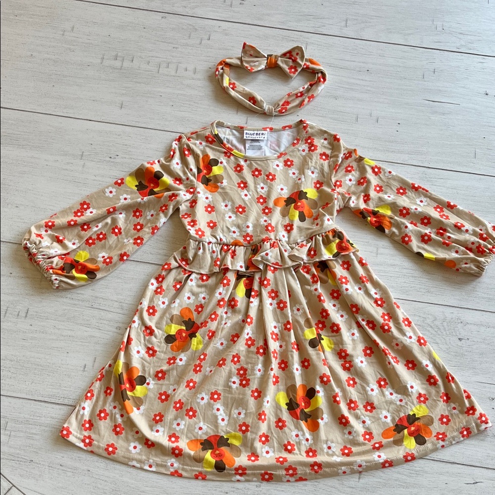 Thanksgiving Kids Dress with matching Headband